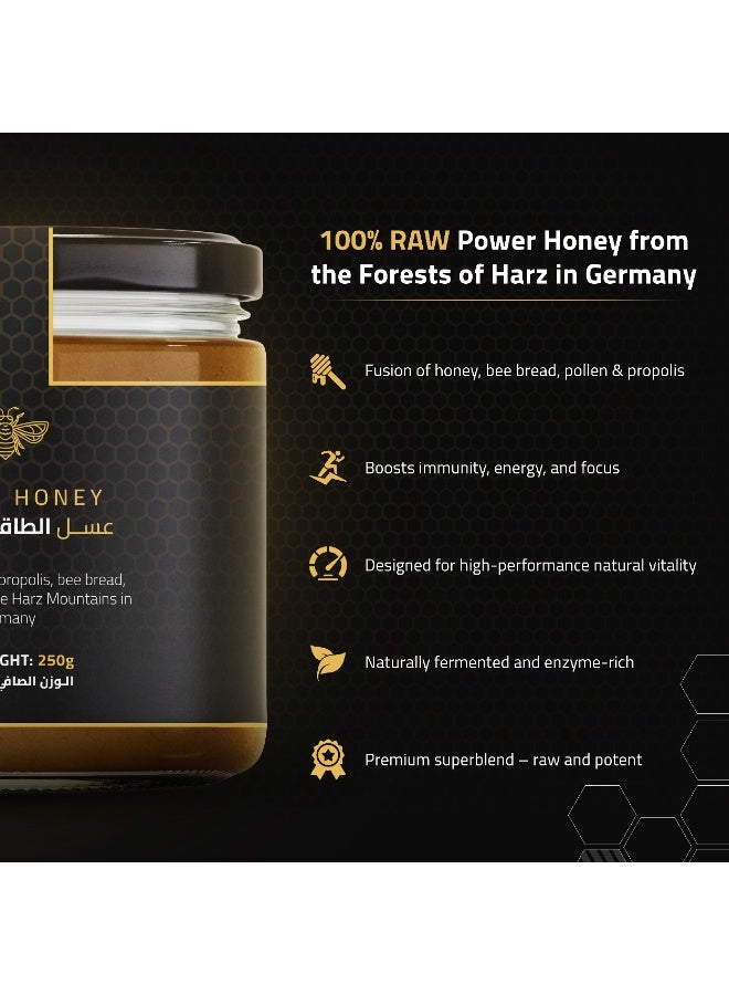 DW Power Power Honey 250g – A premium blend of raw German honey enriched with bee pollen, bee bread, and propolis, offering natural strength, vitality, and exceptional nutritional benefits. - Image 2
