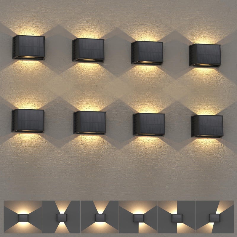 T-SUN Solar Fence Lights Outdoor 8 Pack - 3000K Warm White Solar Wall Lights, IP65 Waterproof Solar Powered Fence Lights | Dusk to Dawn Auto On/Off for Fence, Wall, Patio, Backyard, Outside, Steps - Image 1