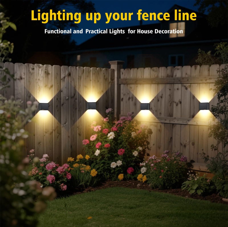 T-SUN Solar Fence Lights Outdoor 8 Pack - 3000K Warm White Solar Wall Lights, IP65 Waterproof Solar Powered Fence Lights | Dusk to Dawn Auto On/Off for Fence, Wall, Patio, Backyard, Outside, Steps - Image 5