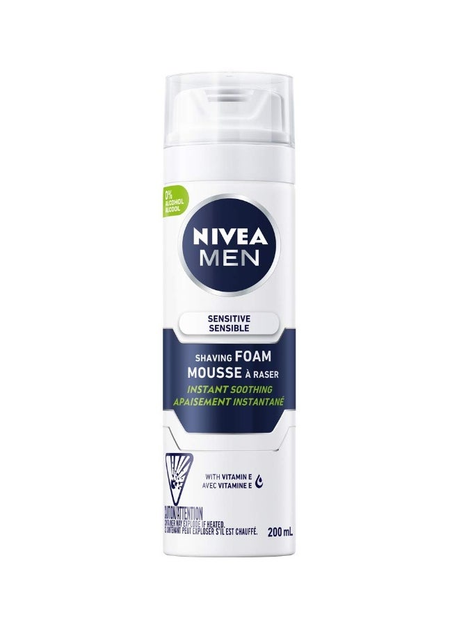 NIVEA MEN NIVEA Men Sensitive Skin Shaving Foam (200mL), Shaving Foam for Sensitive Skin, Allows for a Close Razor Shave and Leaves an Instant Soothing Sensation  - Image 1