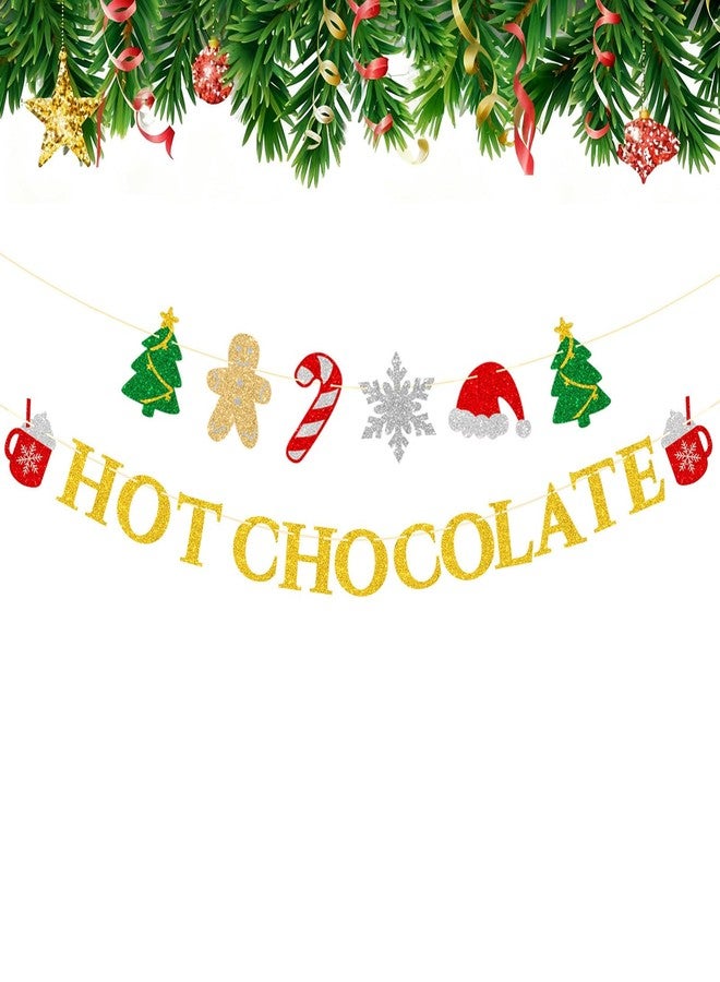 جيجاكرافت لافتة شوكولاتة ساخنة لعيد الميلاد من جي آي جي كرافت - زينة عيد الميلاد ذهبية لامعة جاهزة للتعليق، لوازم ركن الشوكولاتة الساخنة، مجموعة لافتة مع أكواب كاكاو، أشجار، خبز زنجبيل، رقاقات ثلج - زينة حفلات الأعياد والشتاء - Image 1
