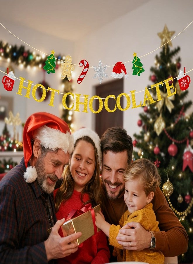 جيجاكرافت لافتة شوكولاتة ساخنة لعيد الميلاد من جي آي جي كرافت - زينة عيد الميلاد ذهبية لامعة جاهزة للتعليق، لوازم ركن الشوكولاتة الساخنة، مجموعة لافتة مع أكواب كاكاو، أشجار، خبز زنجبيل، رقاقات ثلج - زينة حفلات الأعياد والشتاء - Image 4