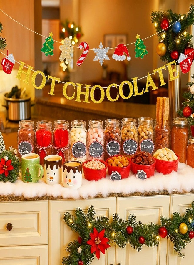 جيجاكرافت لافتة شوكولاتة ساخنة لعيد الميلاد من جي آي جي كرافت - زينة عيد الميلاد ذهبية لامعة جاهزة للتعليق، لوازم ركن الشوكولاتة الساخنة، مجموعة لافتة مع أكواب كاكاو، أشجار، خبز زنجبيل، رقاقات ثلج - زينة حفلات الأعياد والشتاء - Image 5