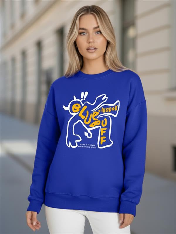 LEOTUDE Women’s Loose fit Round Neck Sweatshirt for Women (GRL_W11_SP-XOD9_P_Blue_S) - Image 2