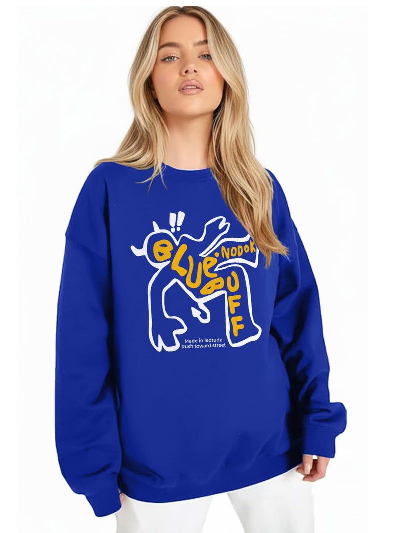 LEOTUDE Women’s Loose fit Round Neck Sweatshirt for Women (GRL_W11_SP-XOD9_P_Blue_S) - Image 1