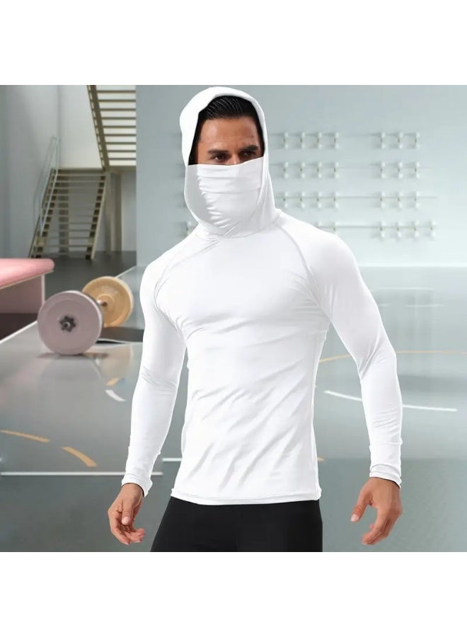 الرجال UPF 50 + قميص الصيد مع غطاء طويل الأكمام واقي الشمس مع غطاء سترة ، المشي لمسافات طويلة ركوب الدراجات تشغيل السباحة واقي الشمس حزام القناع - Image 2