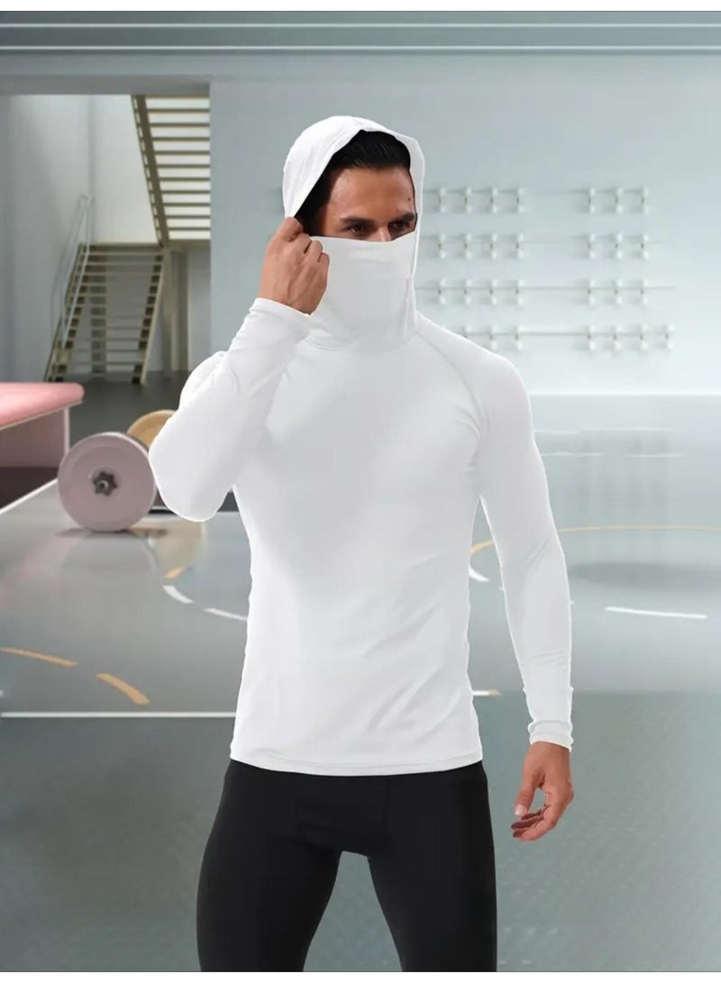 الرجال UPF 50 + قميص الصيد مع غطاء طويل الأكمام واقي الشمس مع غطاء سترة ، المشي لمسافات طويلة ركوب الدراجات تشغيل السباحة واقي الشمس حزام القناع - Image 1