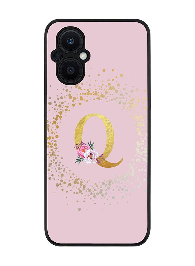 Stylizedd Rugged Black edge case for Oppo Reno7 Z  Slim fit Soft Case Flexible Rubber Edges Anti Drop TPU Gel Thin Cover - Custom Monogram Initial Letter Floral Pattern Alphabet - Q (Pink ) - Image 1