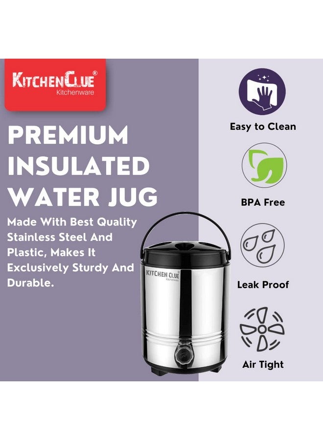 KITCHEN CLUE Stainless Steel Travel Water Jug with Tap, Easy to Carry Handle I Hot and Cold Water Dispenser 8 Liters for Office Home Kitchen I PUF Insulated Wate Jug with Sturdy Base - Image 4