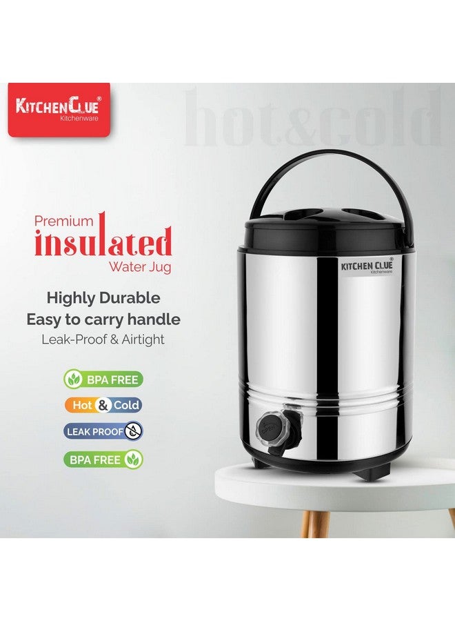 KITCHEN CLUE Stainless Steel Travel Water Jug with Tap, Easy to Carry Handle I Hot and Cold Water Dispenser 8 Liters for Office Home Kitchen I PUF Insulated Wate Jug with Sturdy Base - Image 3