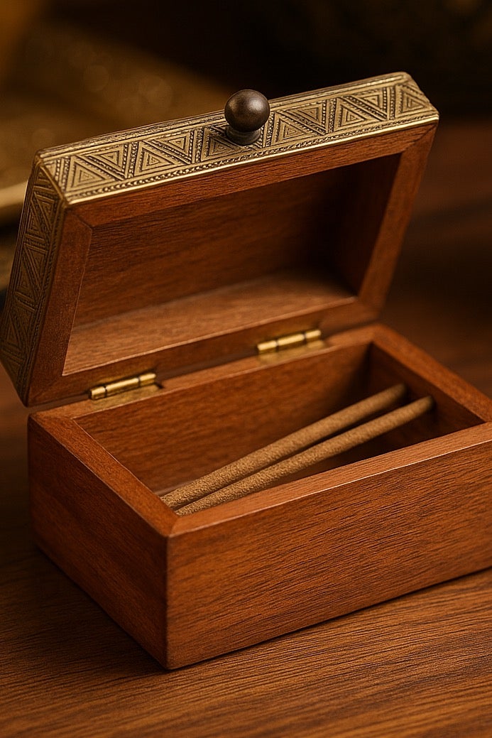 Roman Gifts صندوق خشبي مصنوع يدويًا مع زخرفة نحاسية - منظم أنيق للمجوهرات، التذكارات وبخور - Image 3