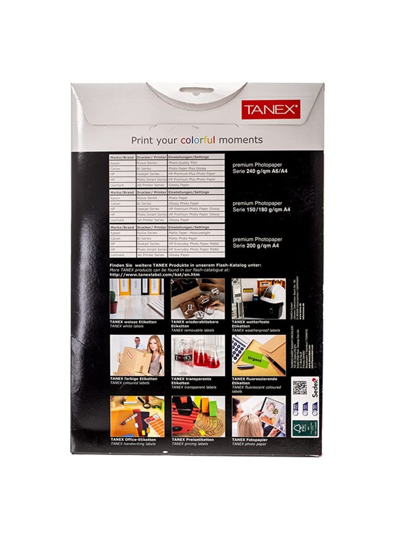 TANEX - TANEX Glossy Paper 10 Sheets, A4 Size, 180g, WHITE - Image 1