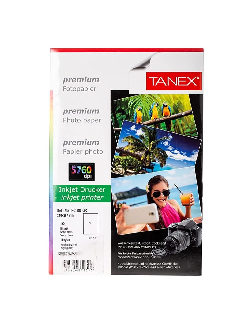 TANEX - TANEX Glossy Paper 10 Sheets, A4 Size, 180g, WHITE - Image 1