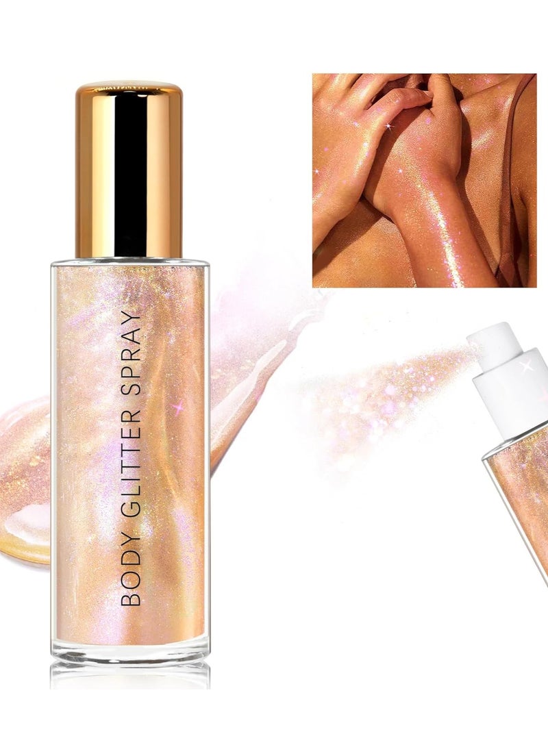 HOSAILY Body Glitter Spray, Moisturizing Bronze Body Shimmer Luminizer Glow Illuminator Quick-Drying and Non-Sticky Glitter Spray Liquid Highlighter Spray for Face Hair Body Glitter, 60ML -Rose Gold  - Image 1