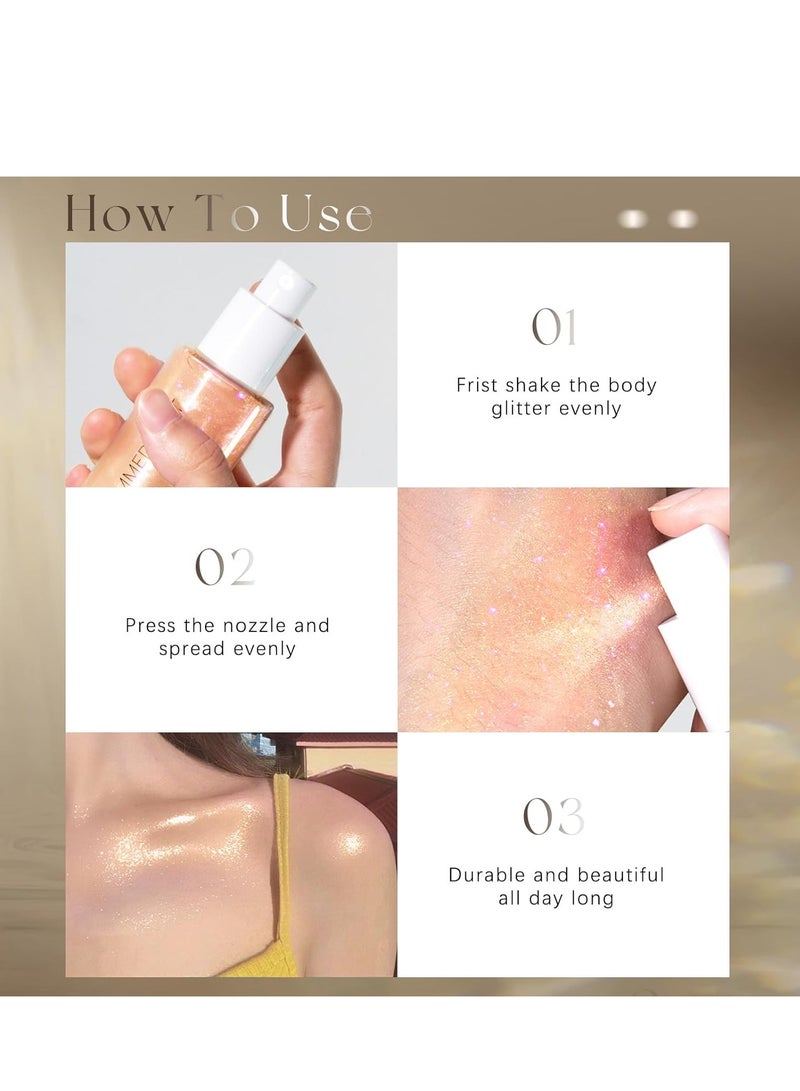 HOSAILY Body Glitter Spray, Moisturizing Bronze Body Shimmer Luminizer Glow Illuminator Quick-Drying and Non-Sticky Glitter Spray Liquid Highlighter Spray for Face Hair Body Glitter, 60ML -Rose Gold  - Image 2