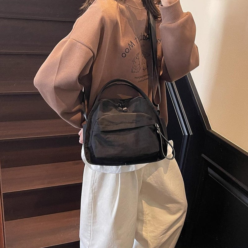 Cohawk Solid Color Nylon Crossbody Bag for Women Soft Handbag with Top Handle Casual Shoulder Bag Elegant Square Purse - Image 2
