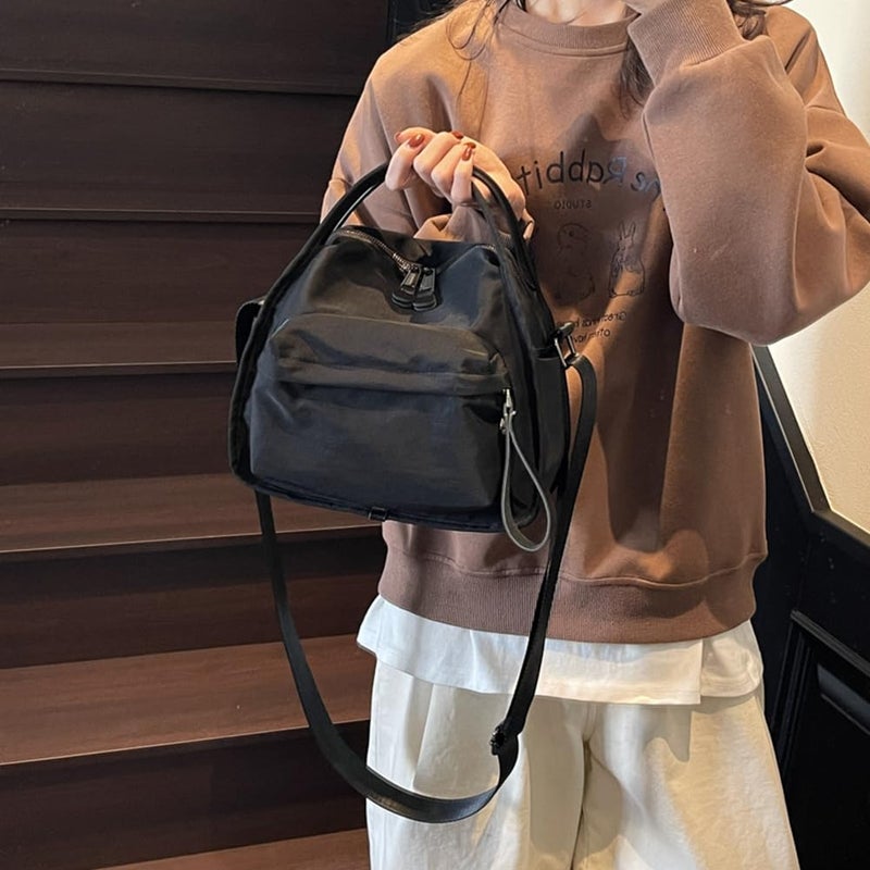 Cohawk Solid Color Nylon Crossbody Bag for Women Soft Handbag with Top Handle Casual Shoulder Bag Elegant Square Purse - Image 3