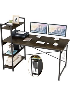 Chulovs 47 inch Computer Desk with 4 Tier Shelves for Home Office, Writing Study Table with Bookshelf and 2 Hooks, Multipurpose Industrial Wood Desk Workstation with Metal Frame for PC Laptop  - Image 1