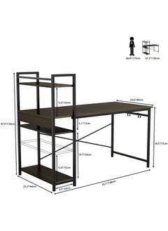 Chulovs 47 inch Computer Desk with 4 Tier Shelves for Home Office, Writing Study Table with Bookshelf and 2 Hooks, Multipurpose Industrial Wood Desk Workstation with Metal Frame for PC Laptop  - Image 2