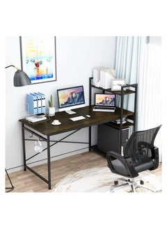 Chulovs 47 inch Computer Desk with 4 Tier Shelves for Home Office, Writing Study Table with Bookshelf and 2 Hooks, Multipurpose Industrial Wood Desk Workstation with Metal Frame for PC Laptop  - Image 5