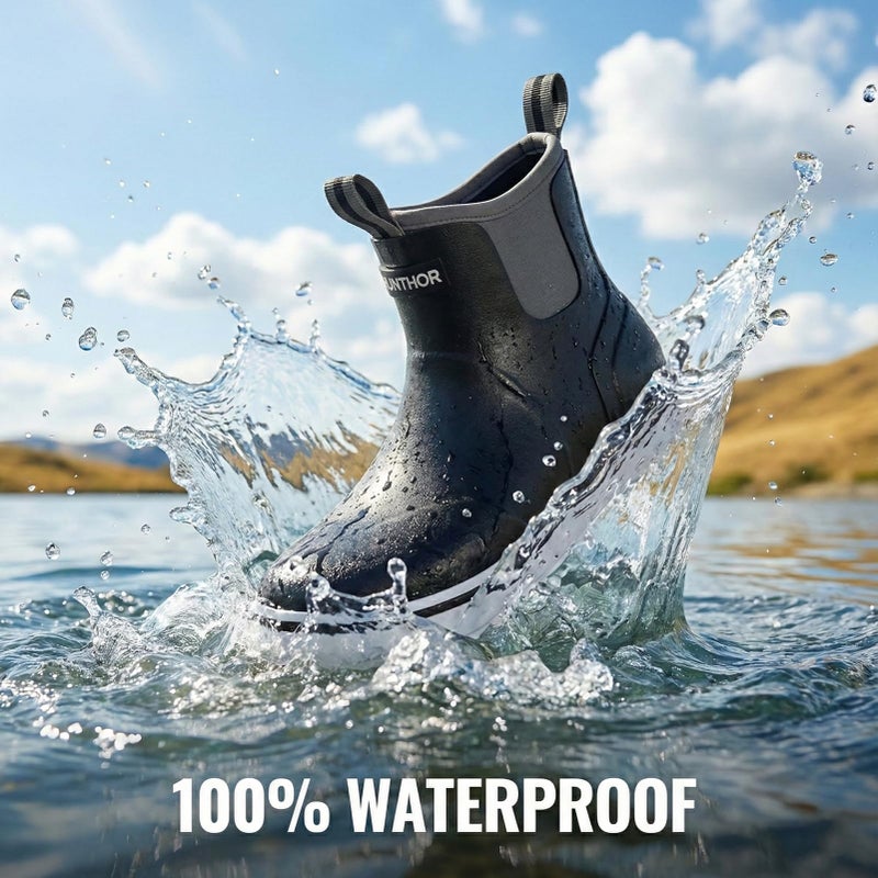 Hunthor Men's Deck Boots, Lightweight Waterproof Anti-Slip Fishing Rain Boots, Rubber Boots and High Performance for Boat, Yard and Outdoor (Black, Size 10) - Image 4