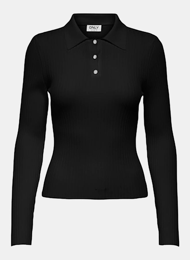 ONLY ONLY Womens Elisa Longsleeve Ribbed Polo  - Image 1