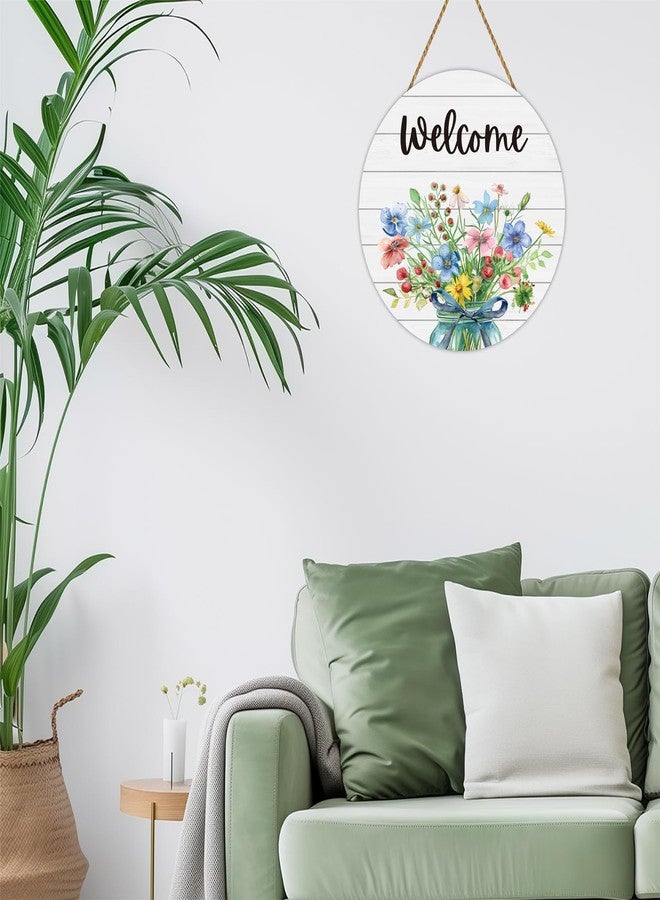 YUNKKIN Spring Decorations for Home Spring Door Decor Mason Jar Flowers Wall Decor Wooden Wreaths for Front Door Hanger Welcome Sign for Porch Wall Indoor Home Decor (Flower) - Image 5