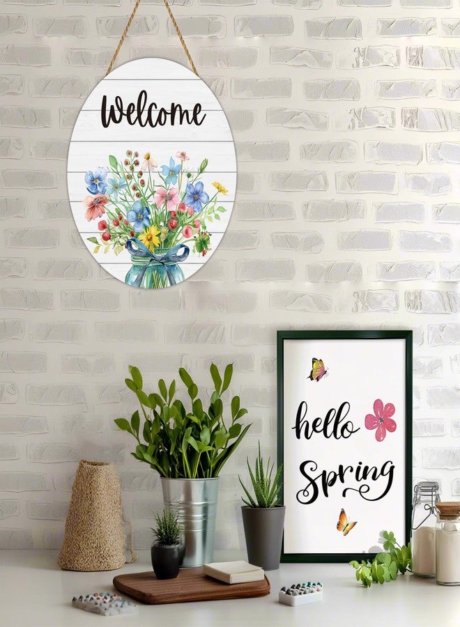 YUNKKIN Spring Decorations for Home Spring Door Decor Mason Jar Flowers Wall Decor Wooden Wreaths for Front Door Hanger Welcome Sign for Porch Wall Indoor Home Decor (Flower) - Image 4