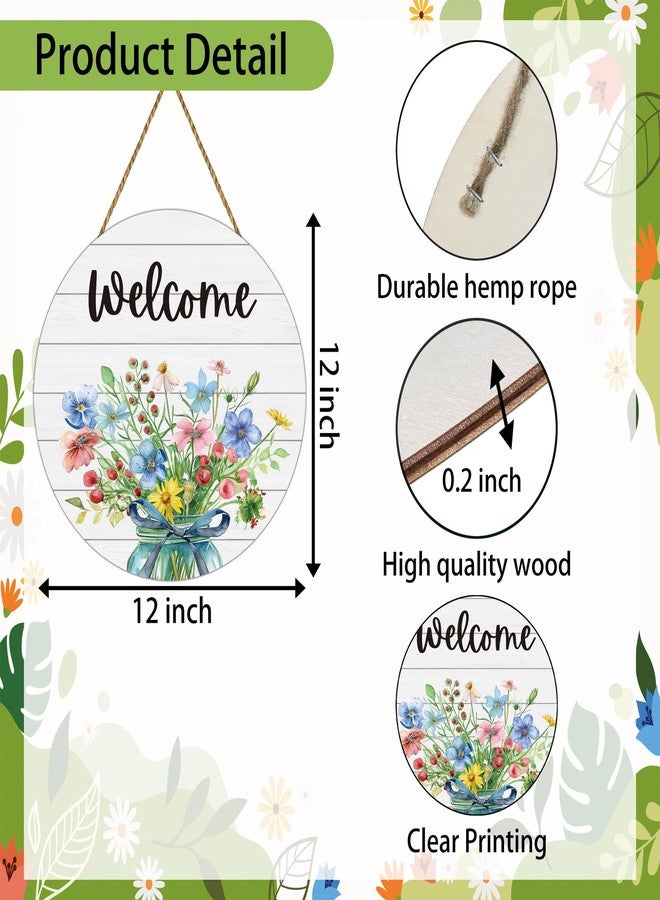 YUNKKIN Spring Decorations for Home Spring Door Decor Mason Jar Flowers Wall Decor Wooden Wreaths for Front Door Hanger Welcome Sign for Porch Wall Indoor Home Decor (Flower) - Image 2