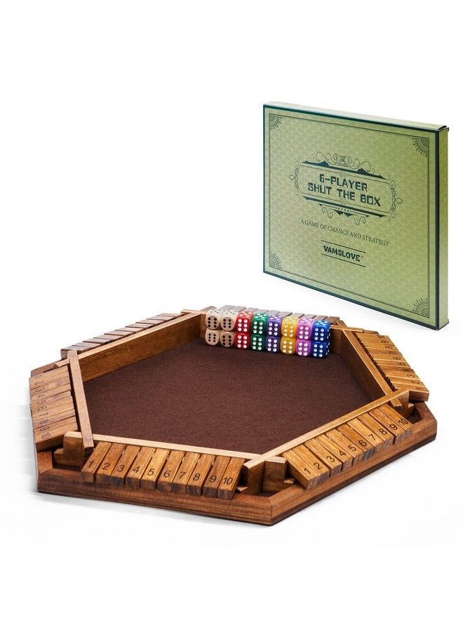 Vamslove - Shut The Box Dice Game Wooden Board (L15 X W13) For 1 2 3 4 5 6 Player 6 Sided 10 Numbers Math Games With 16 Dices For Kids Adults Families Friends Party Club (Instructions Included) - Image 1