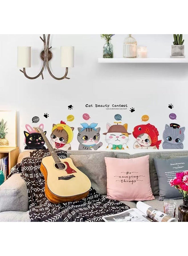 Cute Cartoon Cat Wall Sticker Waterproof Self-Adhesive Decal for Kids Bedroom Living Room Home Decor - Image 5