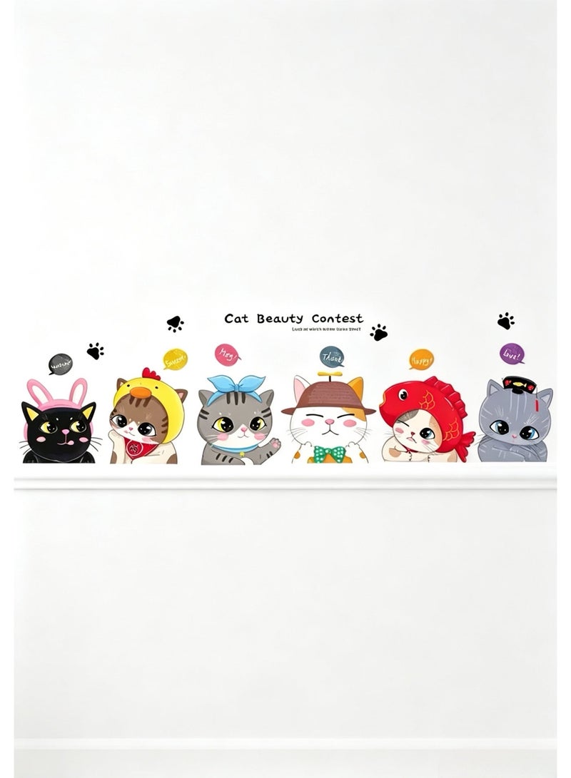 Cute Cartoon Cat Wall Sticker Waterproof Self-Adhesive Decal for Kids Bedroom Living Room Home Decor - Image 1