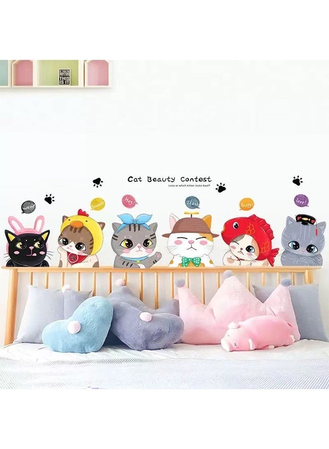 Cute Cartoon Cat Wall Sticker Waterproof Self-Adhesive Decal for Kids Bedroom Living Room Home Decor - Image 2