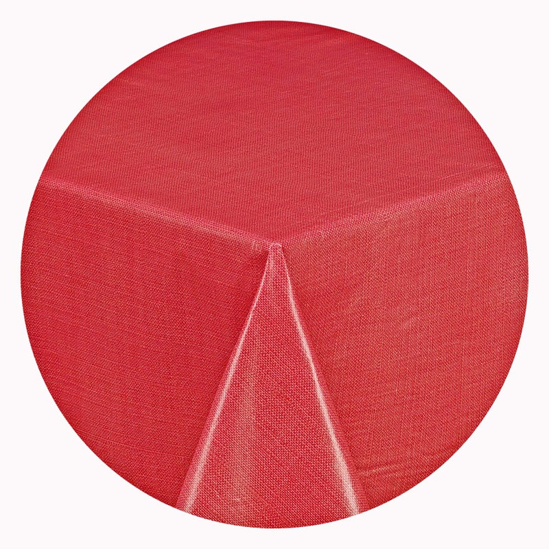 Lintex Cafe Hotel Linen Look Solid Color Heavy 4 Gauge Vinyl Flannel Backed Tablecloth  Indoor/Outdoor Wipe Clean Tablecloth  60 Inch x 120 Inch Oblong/Rectangle  Scarlet Red - Image 2
