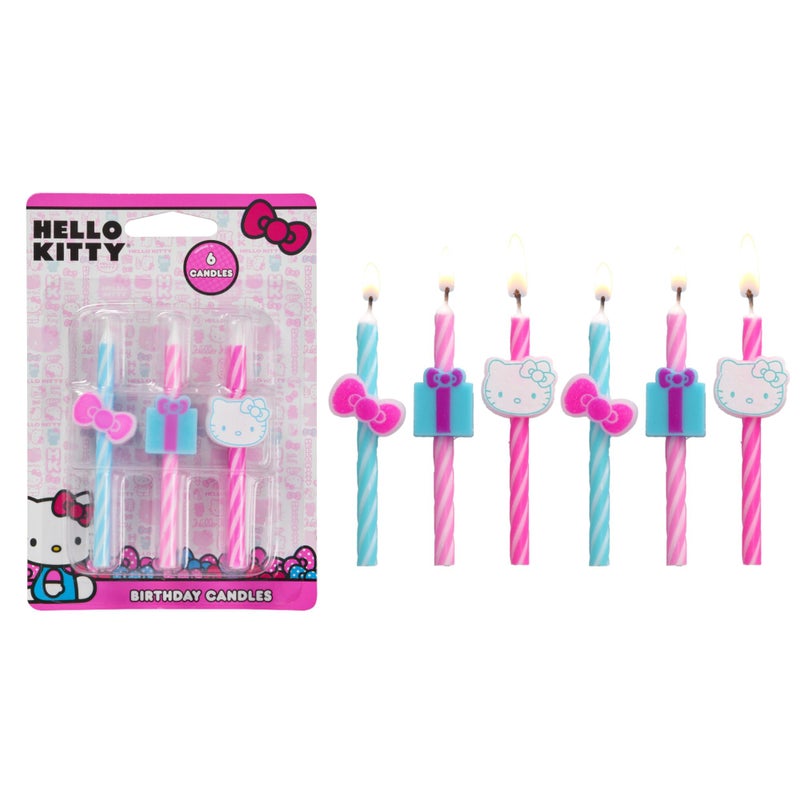 Hello Kitty Birthday Cake Candles  6 Birthday Candles for Cake Decorations Pink  Blue Striped Candles Cupcake Toppers for Hello Kitty Party