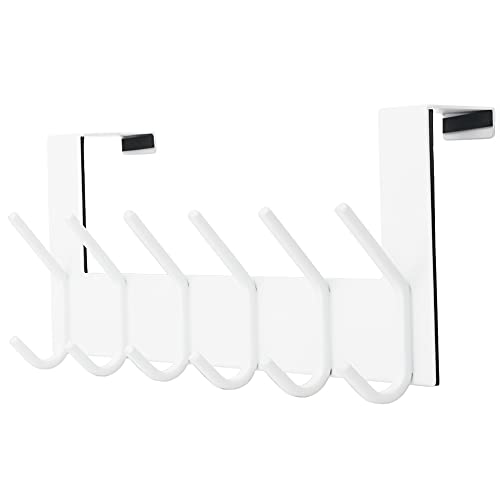Dseap Over The Door Hook Hanger - 6 Hooks Over Door Coat Rack for Hanging Clothes Hat Towel, White - Image 1