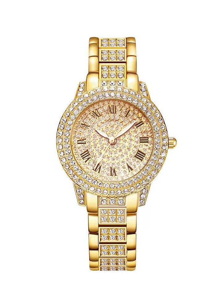 Generic Brand New Fashion Diamond Roman Pattern Women's Watch Bracelet (Gold) 