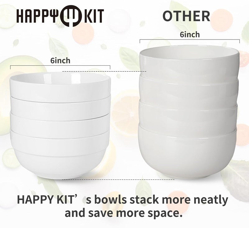 HAPPY KIT 12 Pieces Porcelain Dinnerware Set, Serving Plates and Bowls Set for 4, Chip and Scratch Resistant White Kitchen Dishware Sets, Thick-edge Non-slip Design - Image 2