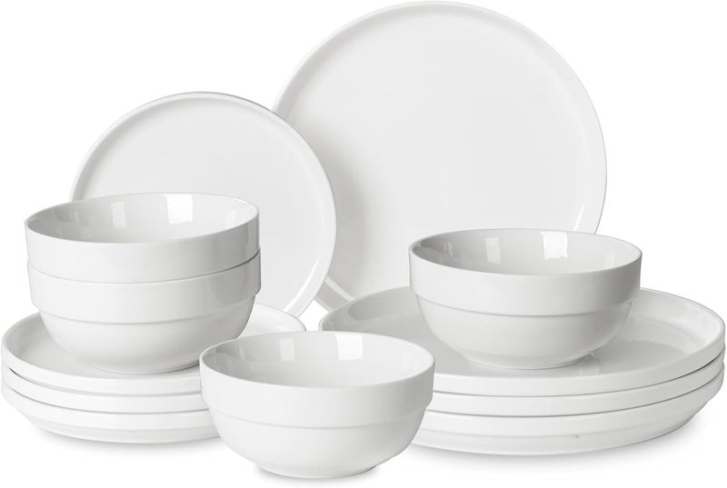 HAPPY KIT 12 Pieces Porcelain Dinnerware Set, Serving Plates and Bowls Set for 4, Chip and Scratch Resistant White Kitchen Dishware Sets, Thick-edge Non-slip Design - Image 1