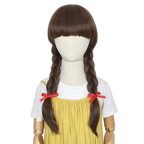 Yan Dream Long Brown Braided Wig Cosplay Wigs for Girl Children Halloween Party Wig (Girls Wig, Brown) - Image 1