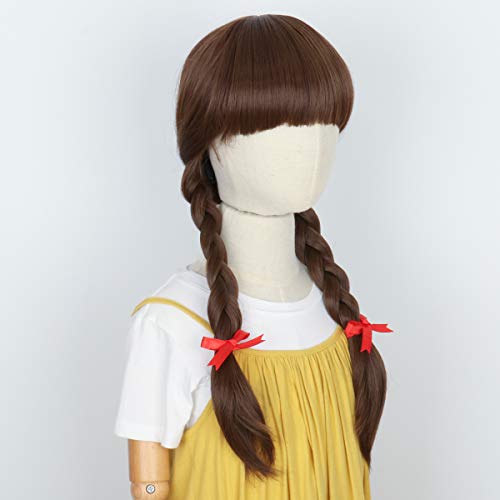 Yan Dream Long Brown Braided Wig Cosplay Wigs for Girl Children Halloween Party Wig (Girls Wig, Brown) - Image 2