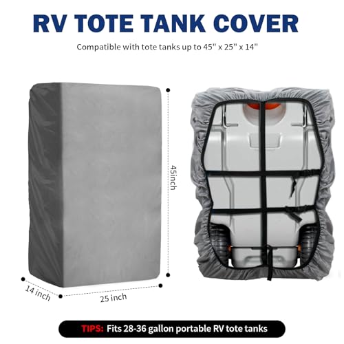 ALOCS Waterproof RV Tote Tank Cover Dustproof Portable Camper RV Tote Tank Cover Fits 2836 Gallon Tote Tanks Protect Your RV Tote Tank Gray Cover Only - Image 3