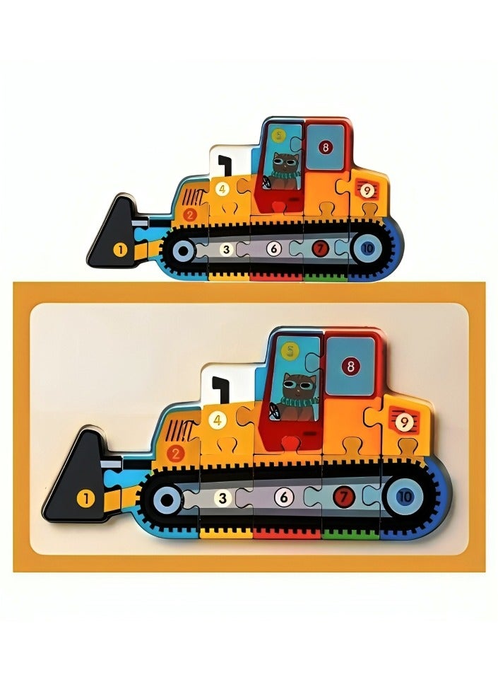 Wooden 3D Puzzles, Engineering Vehicles Style, Teacher Parents Teaching Support Tools, Attractive Colors and Patterns, Montessori Motor Skill Development Toys, Ideal Kids Gift (Bulldozer Style) - Image 1