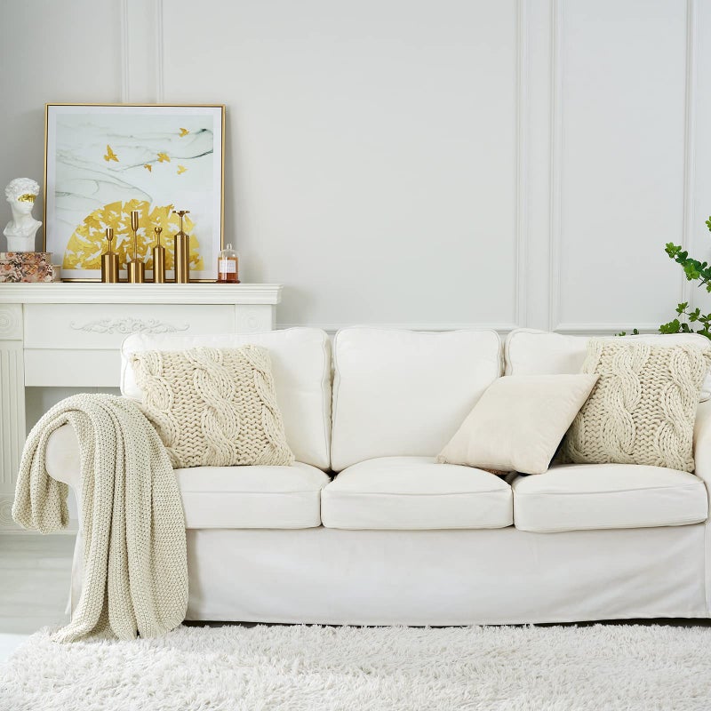 Longhui bedding Chunky Cable Knit Throw Blanket Lightweight Cream 100% Organic Cotton Blanket for Sofa Couch Bed Baby Nursery, Rustic Shabby Chic Modern Farmhouse, 51â€ x 63â€ Give Laundering Bag - Image 2