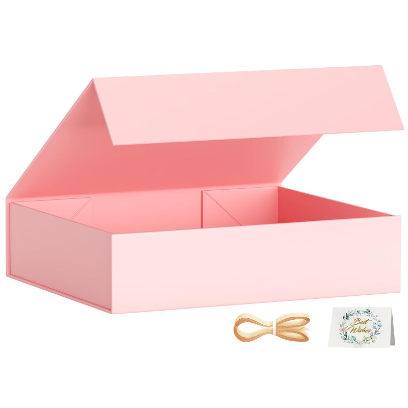PSHVYM Gift Boxes with Lids, 11.5x7.8x3 In Pink Gift Box for Presents Magnetic Closure for T-Shirts, Gloves, Scarves, Books, Baby Clothes, Robes Clothing Gift Wrap, Contains Card, Ribbon - Image 1