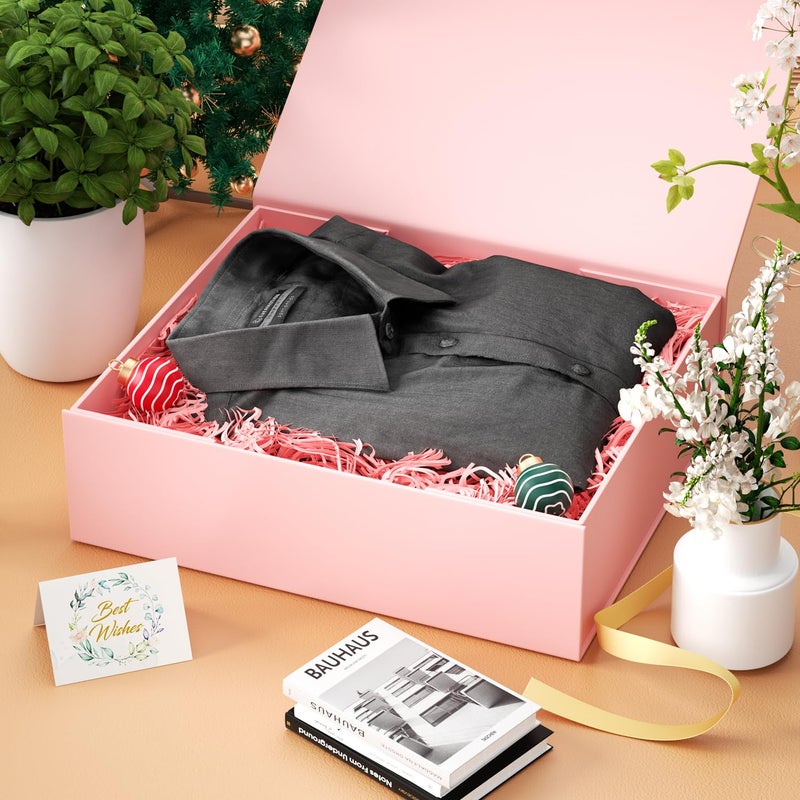 PSHVYM Gift Boxes with Lids, 11.5x7.8x3 In Pink Gift Box for Presents Magnetic Closure for T-Shirts, Gloves, Scarves, Books, Baby Clothes, Robes Clothing Gift Wrap, Contains Card, Ribbon - Image 5