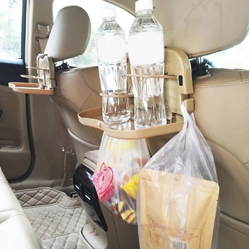VOSAREA 2pcs Car Backseat Laptop Desk and Multifunctional Cup Holder Auto Drink Bottle Rack Beige for Vehicle Storage and Eating Tray - Image 5