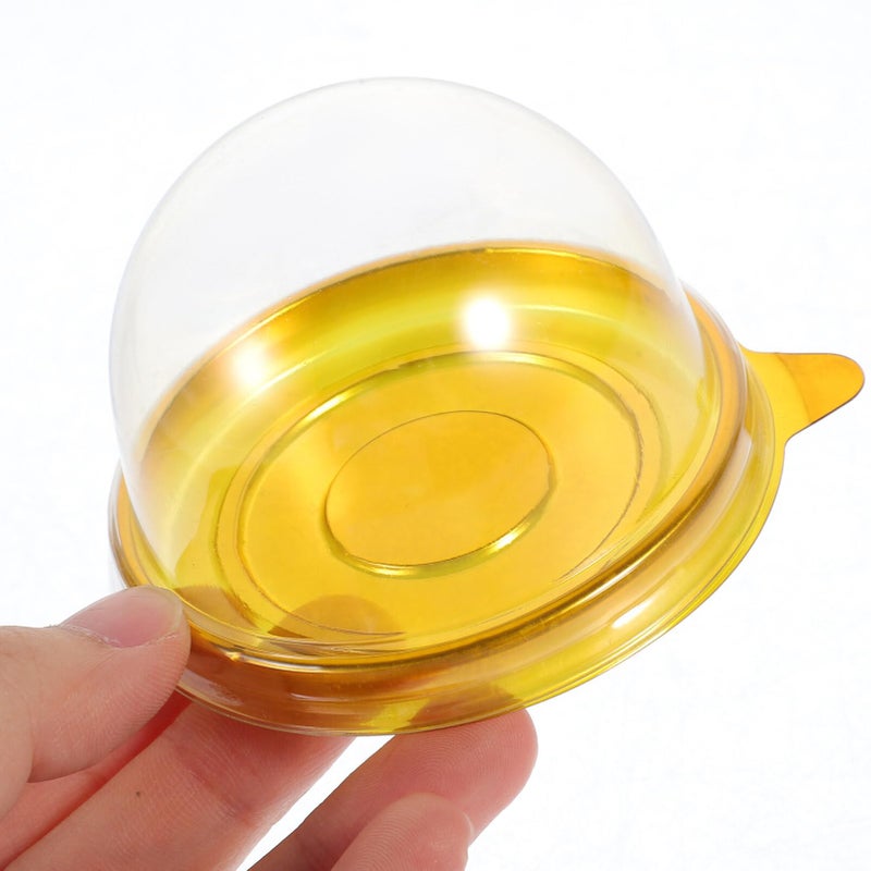 NUOBESTY Clear Dome Box 50pcs  Round Plastic Cupcake Holders Plastic Egg-Yolk Puff Mooncake Packing Box Container Mooncake Dome Boxes Baking Packing Box (Golden Tray) - 7 x 7 x 4.5 cm - Image 5