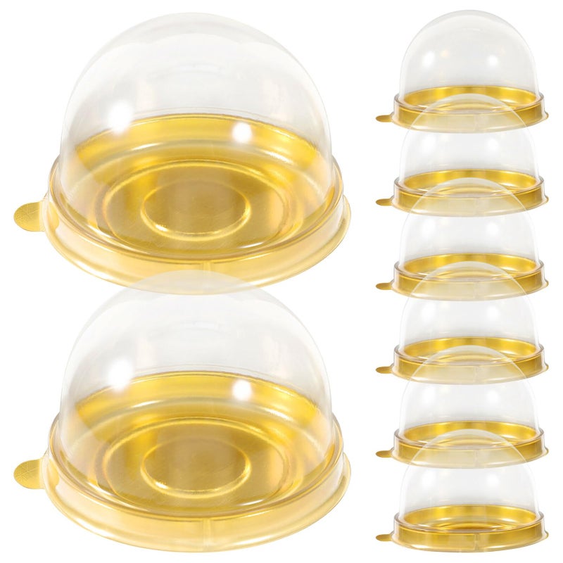 NUOBESTY Clear Dome Box 50pcs  Round Plastic Cupcake Holders Plastic Egg-Yolk Puff Mooncake Packing Box Container Mooncake Dome Boxes Baking Packing Box (Golden Tray) - 7 x 7 x 4.5 cm - Image 1