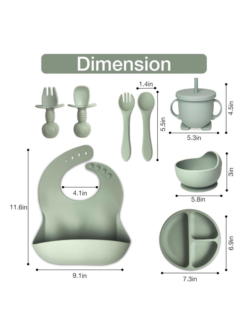 Manvik Baby Feeding Set 10-Piece | Baby Led Weaning Utensils Set Includes Suction Bowl and Plate, Baby Spoon and Fork, Sippy Cup with Straw and Lid | Baby Feeding Supplies (Army Green)  - Image 5